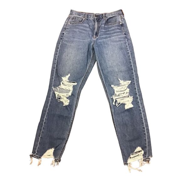 American Eagle Mom Jeans Busted Knee & Chewed Hem Jeans Size 6 - Picture 7 of 12